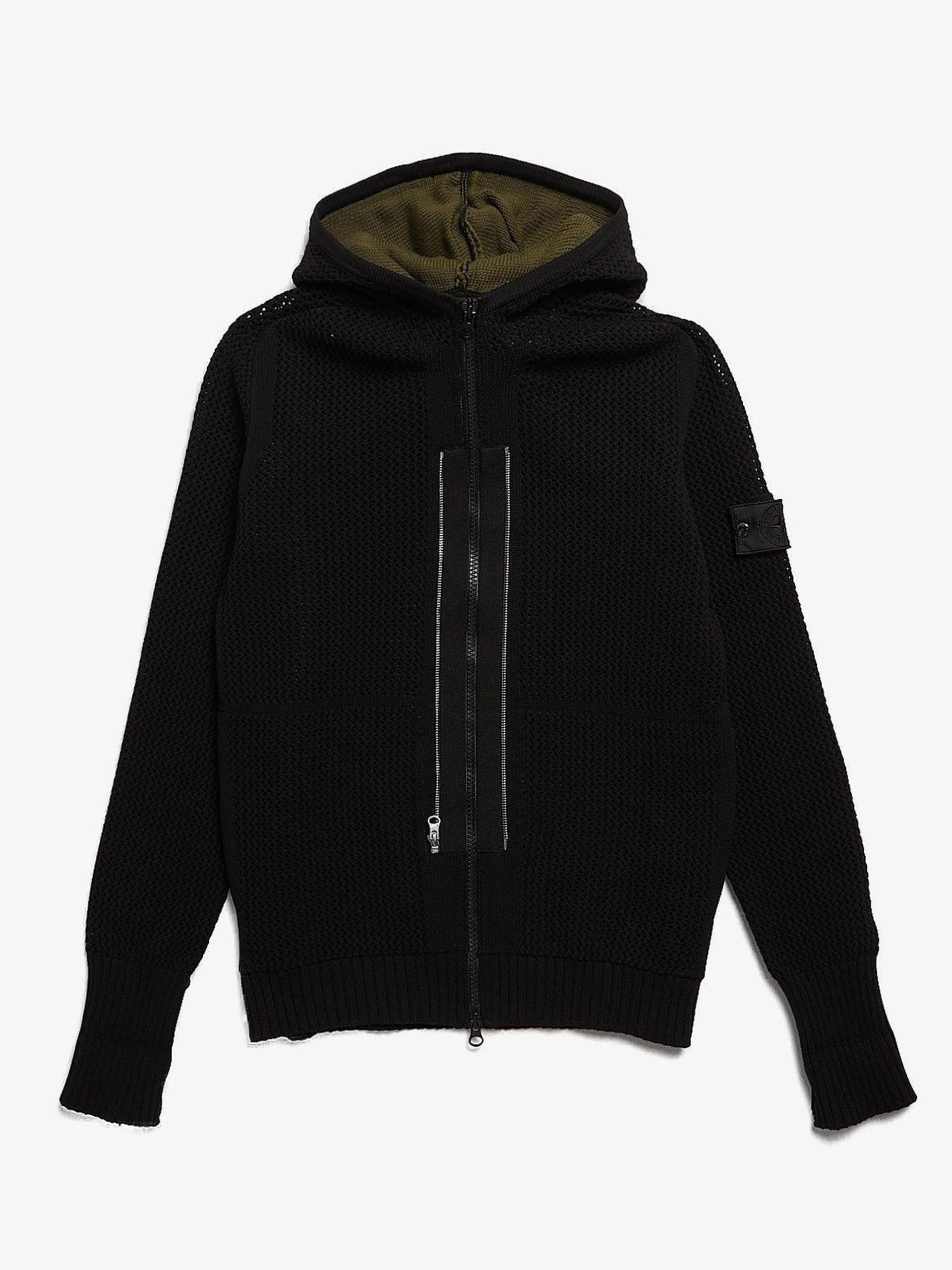 Stone Island Shadow Project Black Zipped Net Cotton Hoodie