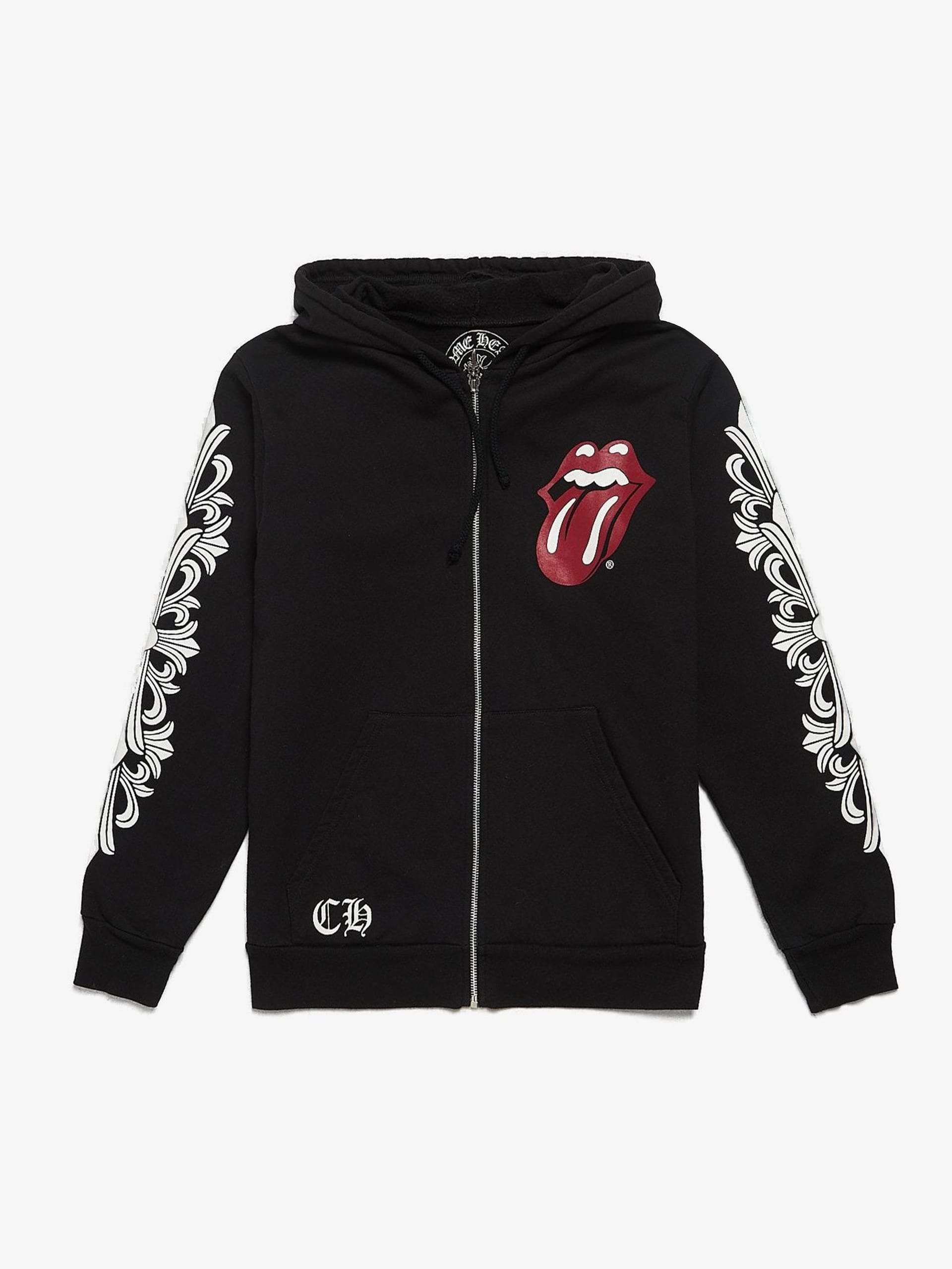 Chrome Hearts Black The Rolling Stones Printed Zipped Cotton Hoodie