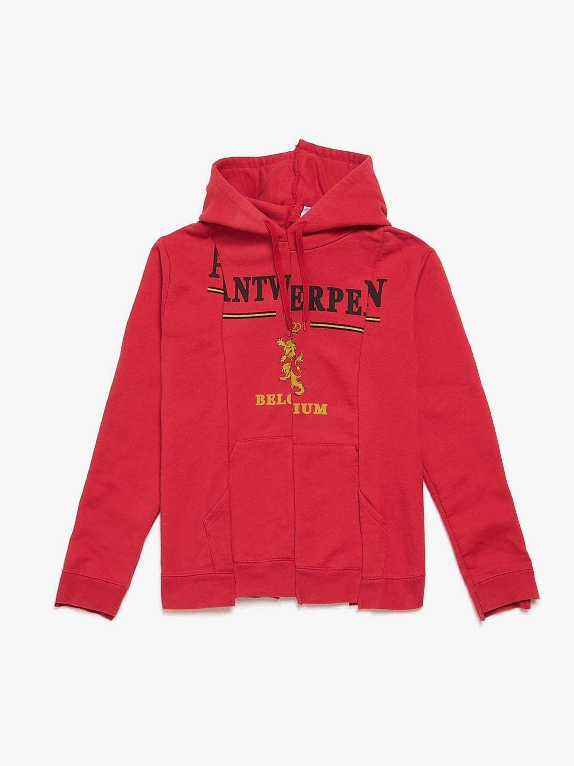 Vetements Red Deconstructed Antwerpen Printed Cotton Blend Hoodie