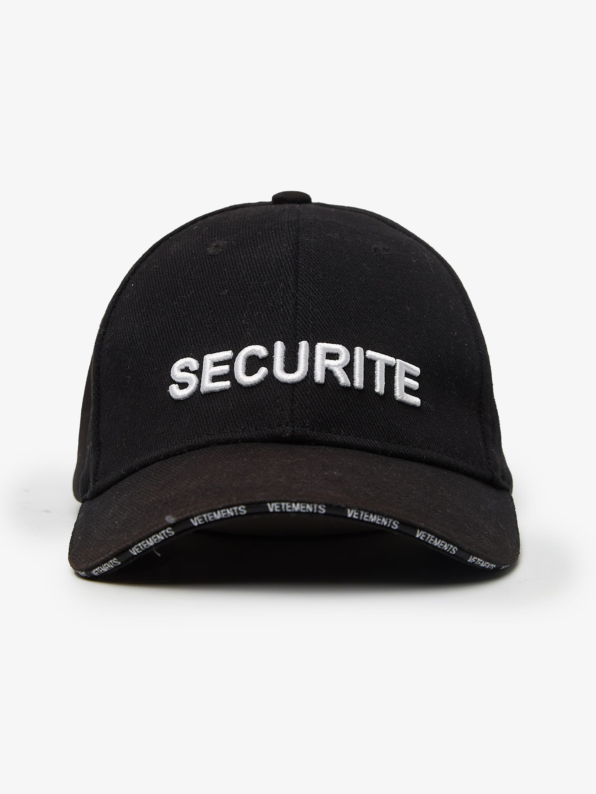 キャップ vetements cap SECURITE Vetements Black Securite Embossed Cotton Cap