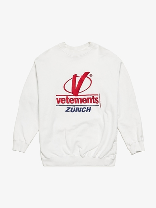 Vetements White Zurich Logo Embroidered Cotton Sweatshirt