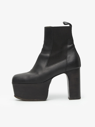 Rick Owens Black Square Toe Kiss Heel Leather Boots