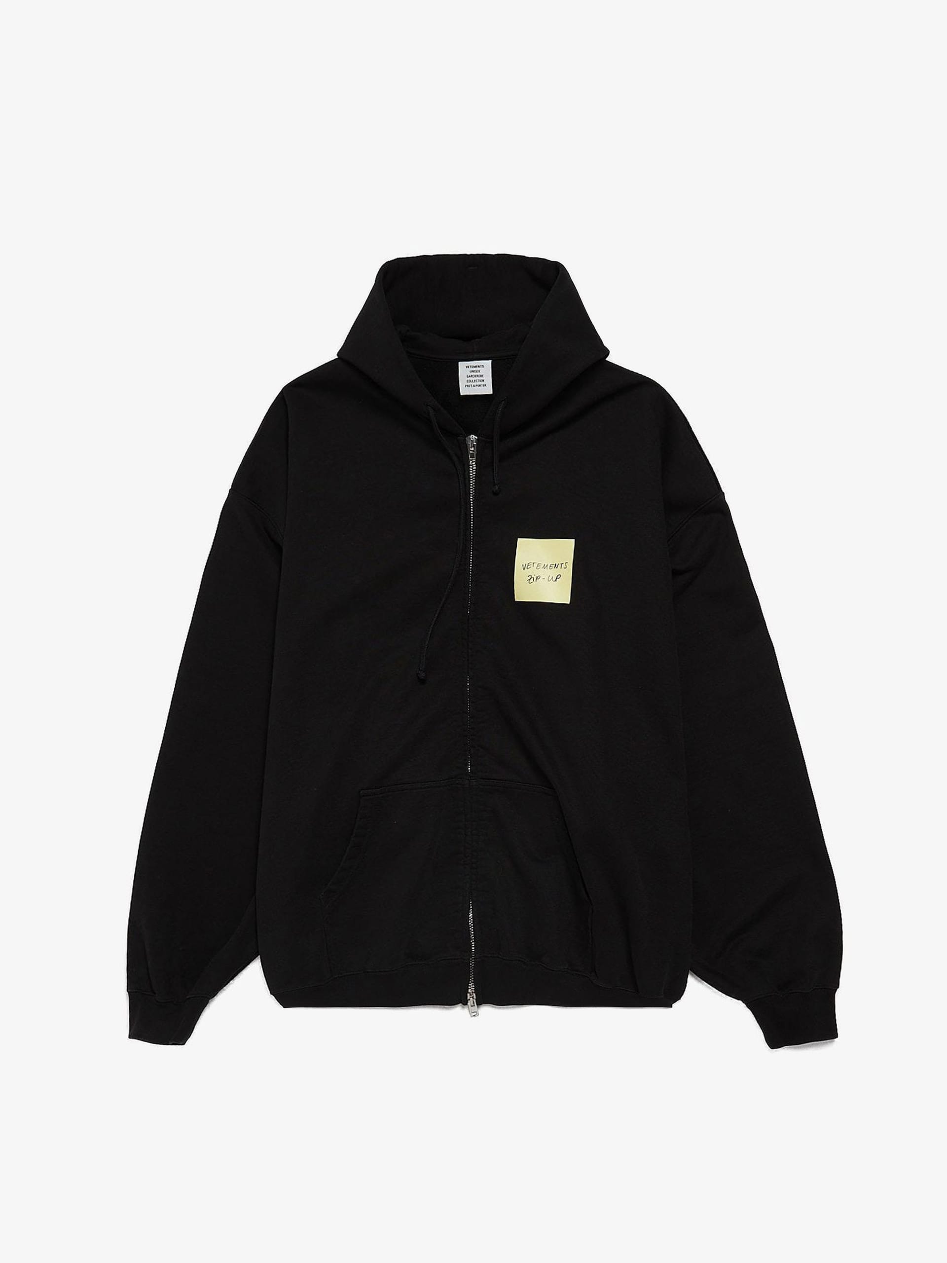 Vetements Black Sticker Logo Cotton Zipped Hoodie