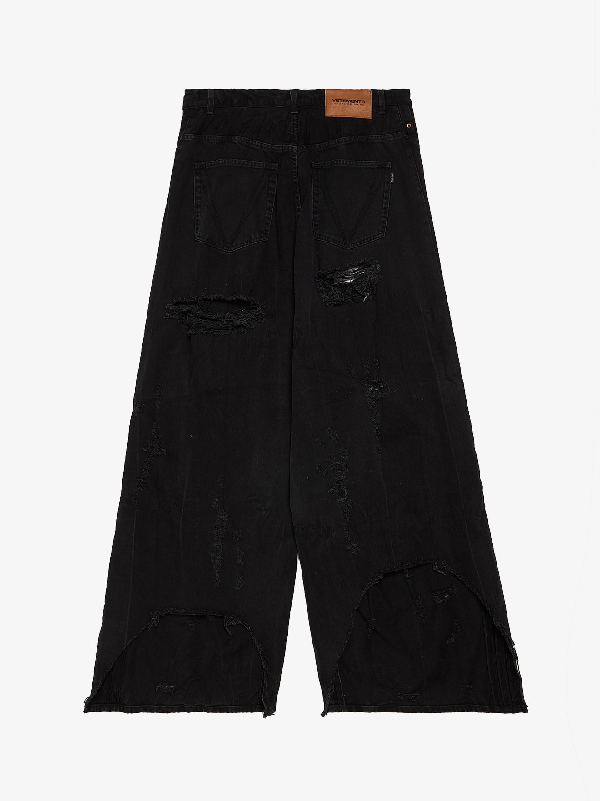 Vetements Black Washed Distressed Wide Cotton Jeans