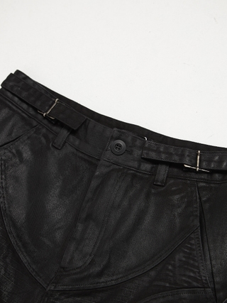 Project GR Coated Biker Armoured Flare Pants - Black