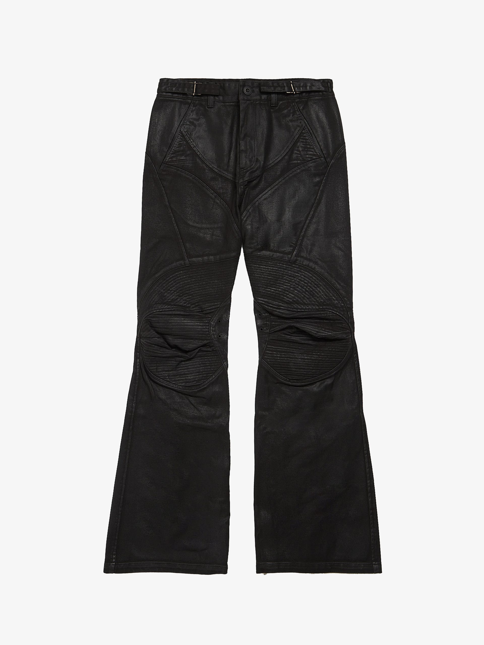 Project GR Coated Biker Armoured Flare Pants - Black