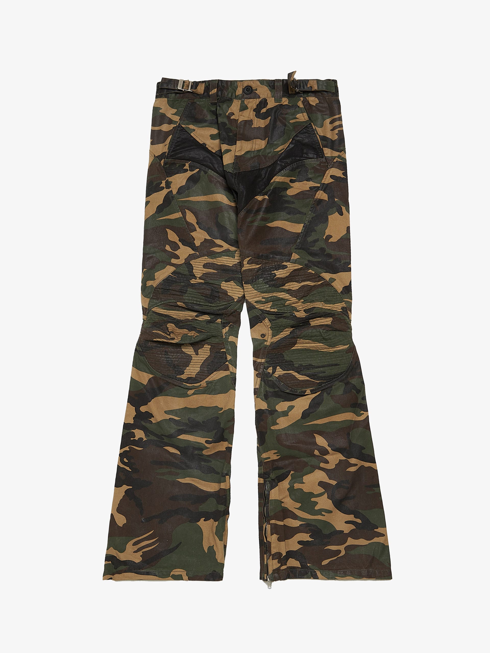 パンツ Project GR coated biker flare pants camo Project GR Green Camo Coated Biker Armoured Flare Cotton Jeans