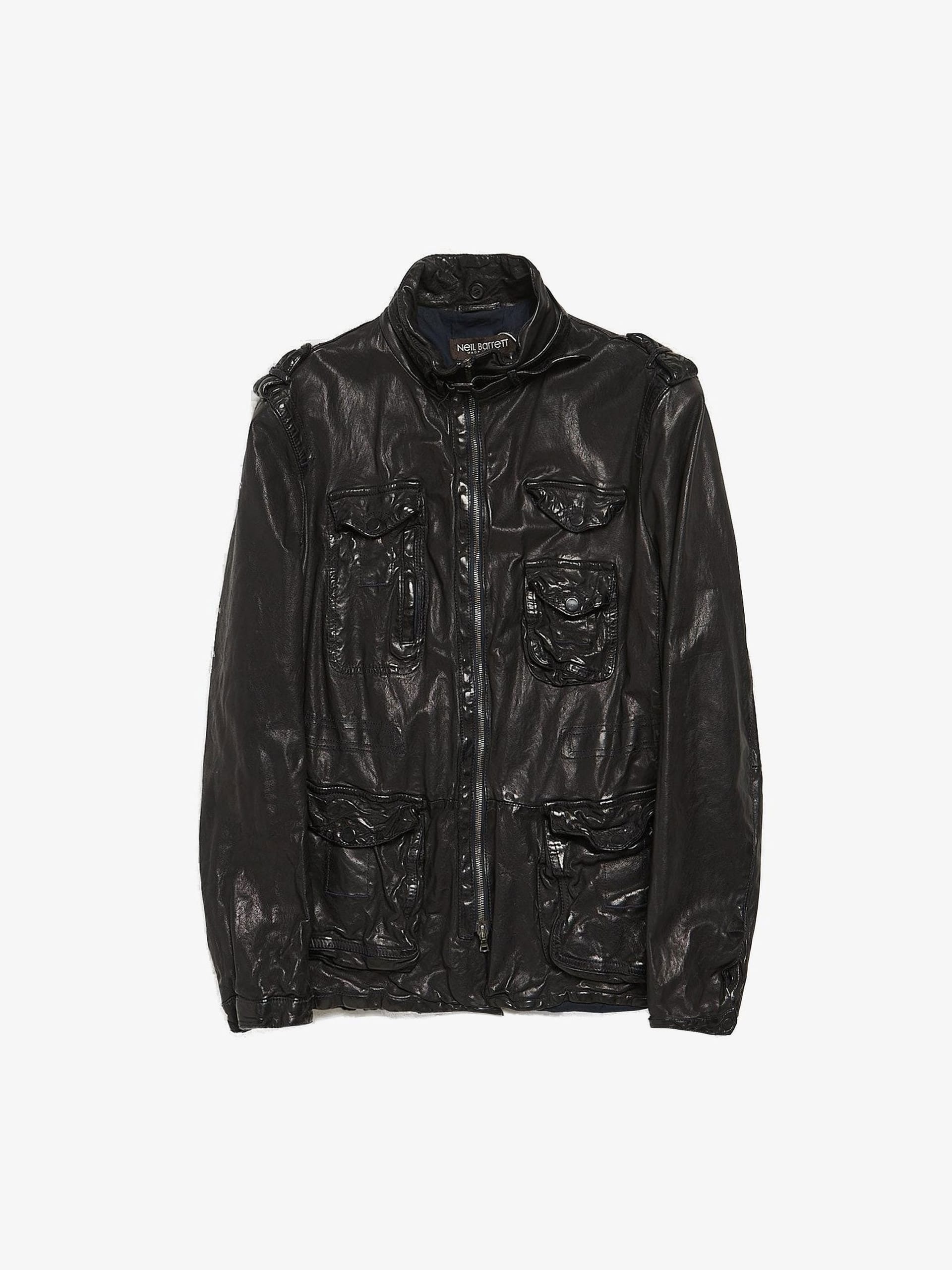 Neil Barrett Black Multi Pocket Zipped Leather Jacket