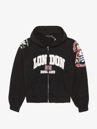 PROJECT G/R LONDON ジップフーディー Project GR Black Reconstructed Folded Zip Hoodie