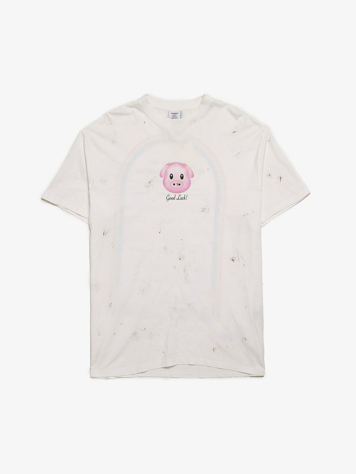 VETEMENTS Good Luck 豚プリント Tシャツ ホワイト Vetements White Oversized Dirty Lucky Pig Cotton T-shirt